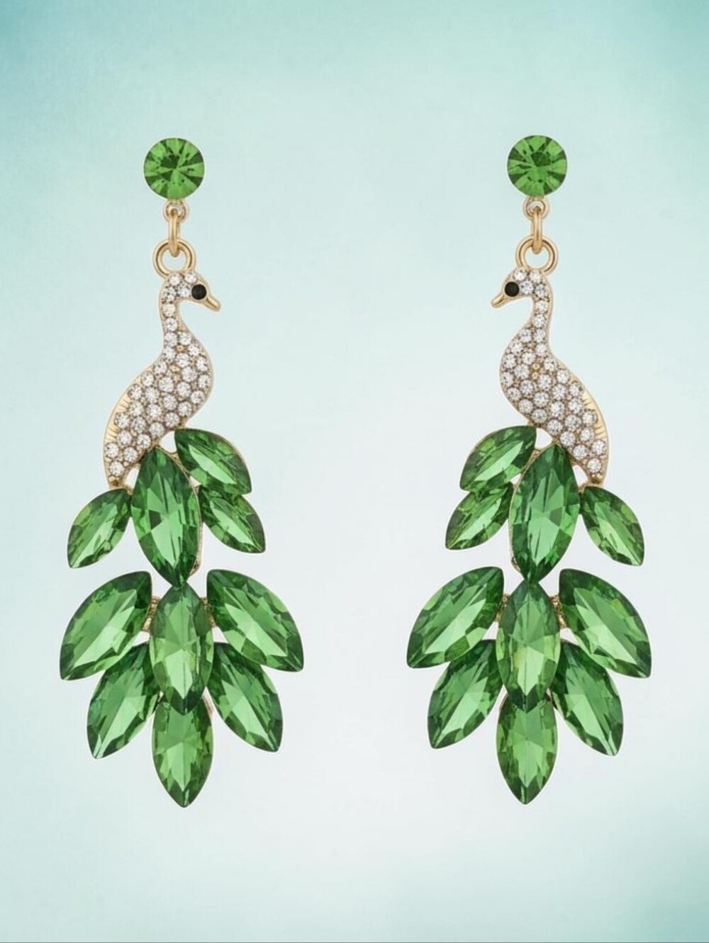 Sassified Boutique Green Crystal Peacock Drop Earrings – Elegant Women’s Jewelry